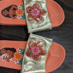 Disney Moana size 9/10 glitter sequin flower girls summer slider sandals